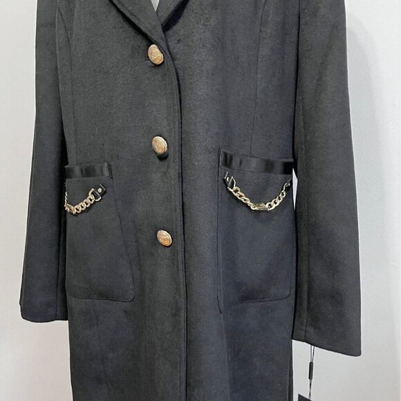 NWT KARL LAGERFELD WOMEN'S BLACK WOOL BLEND GOLDEN CHAIN TRENCH COAT- XL - Picture 5 of 16